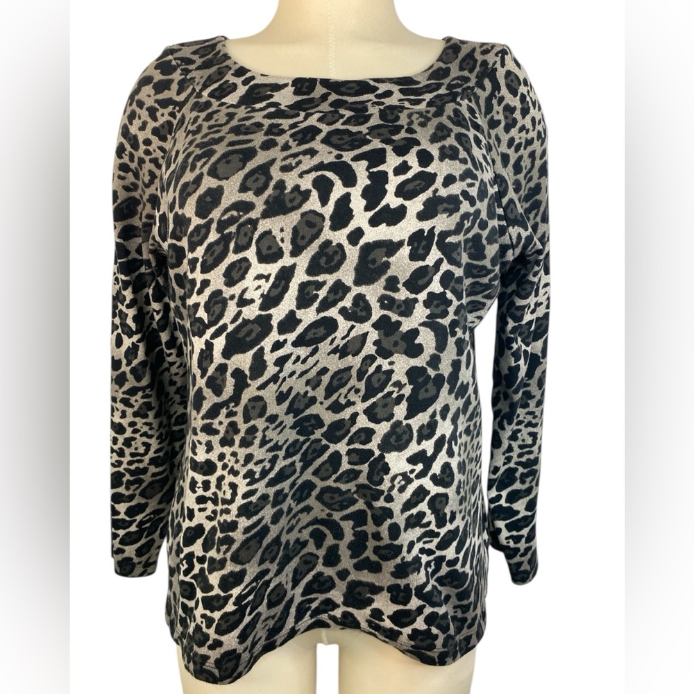 Jones New York Black Leopard Print Long Sleeve Top Women’s XL
